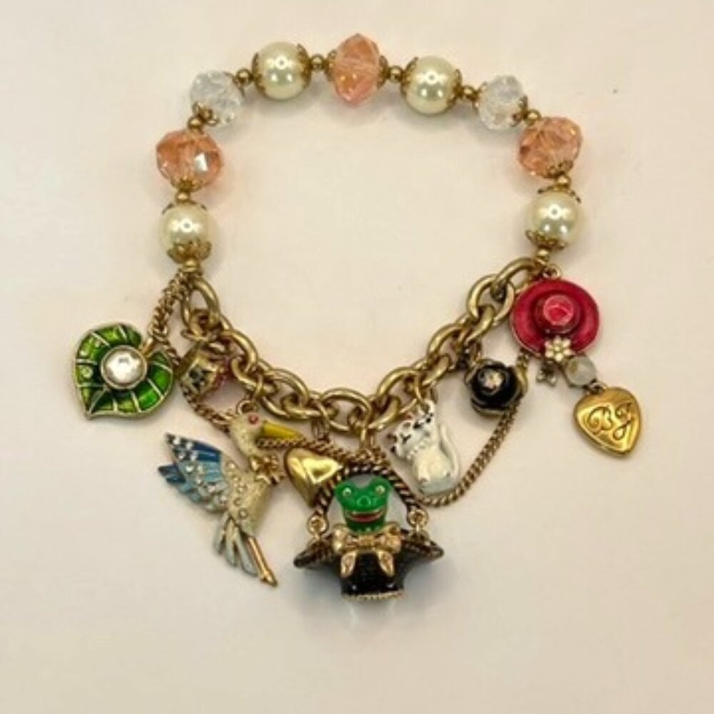 Betsey Johnson Walk In The Park Stretch Charm Bracelet Frog Stork Cat